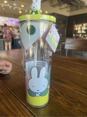 Starbucks + Miffy Bunny Clear 24 Oz Tumbler with Yellow Interior and Black Rim